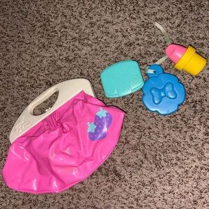 80s pink strawberries vintage Playmates plastic toy purse with mini accessories